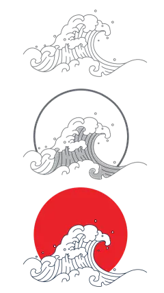 常规内容-图标系列中国风红黑海波纹线条元素组合