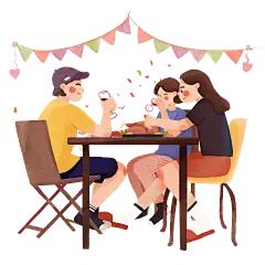手绘-感恩节聚会聚餐场景人物插画2