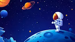 宇宙系列手绘宇宙横板月球宇航员