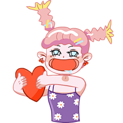 手绘-追星女孩贴纸-送心