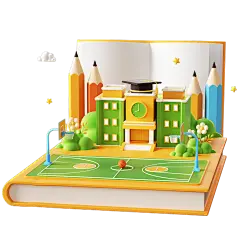 软3D校园场景书本与校园创意组合场景贴纸