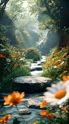 立春&春天实景感花朵绿地近景森林场景背景