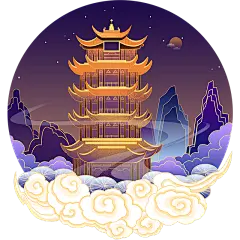 中秋国庆中国风建筑贴纸