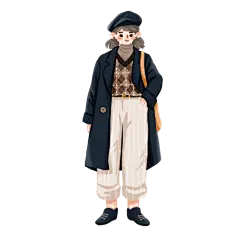 手绘-森系穿搭少女人物插画贴纸1