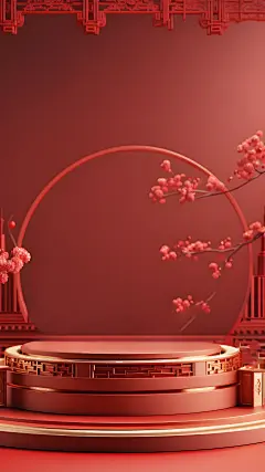 年货节促销传统国风中式展台3D立体C4D背景图片素材