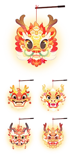 素材组合-春节龙年新年过年新春除夕中国风中式国潮国风龙头灯笼元素素材