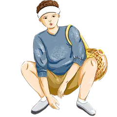 手绘人物插画-蹲着的男孩