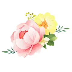 黄粉色绿叶花朵花丛元素