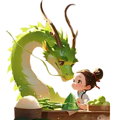 端午节通用中国风动漫绿色厚涂插画古风人物包粽子元素