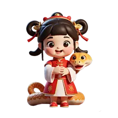 蛇年春节3D可爱感拟人蛇金蛇女孩元素