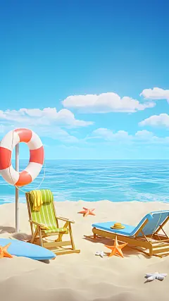 夏天夏季夏日海边3D立体场景背景素材