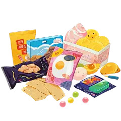 美食插画手绘零食大礼包