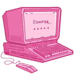 手绘老式台式电脑元素