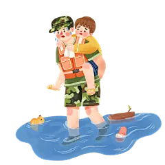 手绘-抗洪抢险人物场景插画贴纸5