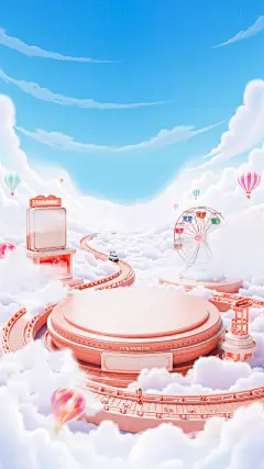 618梦幻感云朵游乐园展台背景