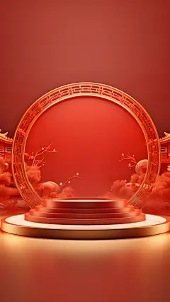 年货节促销传统国风中式展台3D立体C4D背景图片素材