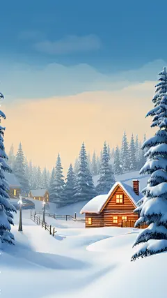 冬季冬天卡通感插画雪景场景背景图片素材