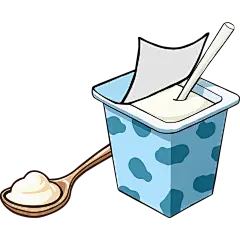 饮品系列卡通感带吸管的开封盒装酸奶+一勺酸奶元素