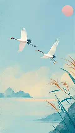 白露系列插画山水白露通用背景素材