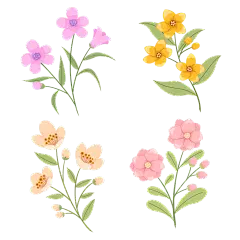 中国风彩色花朵手绘元素