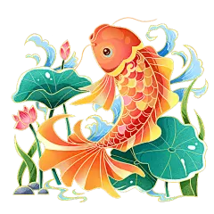 生产素材通用手绘描边锦鲤插画动物贴纸元素素材