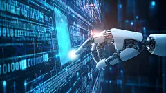 科技风人工智能机器人指尖触碰屏幕背景