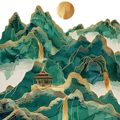 中国风通用铂金山水元素素材