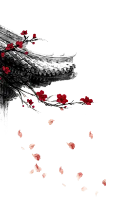 中国风系列水墨风屋檐+梅花枝条花瓣掉落元素