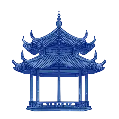 双顶凉亭元素创意贴纸-水墨风