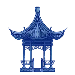 双顶凉亭元素创意贴纸-水墨风