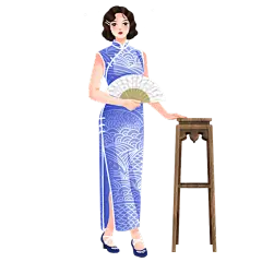 手绘-旗袍女人民国人物插画贴纸3