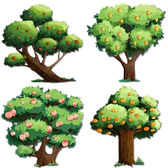 手绘果树绿树植物元素1