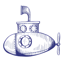 圆珠笔画-航海元素贴纸-潜水艇
