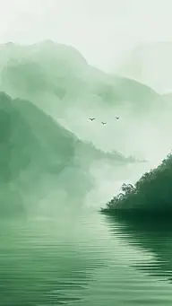 中国风通用水墨绿色写意山水背景图片素材