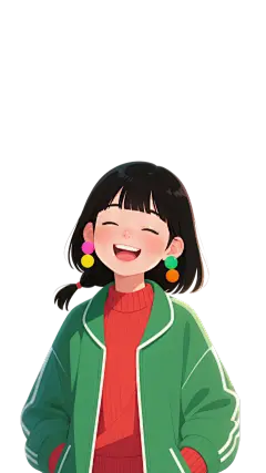 人物系列插画风长发女生正脸半身大笑元素