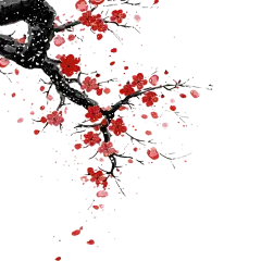 中国风水墨国画红色梅花