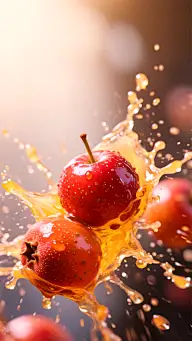 果蔬系列写实风山楂与山楂汁碰撞背景