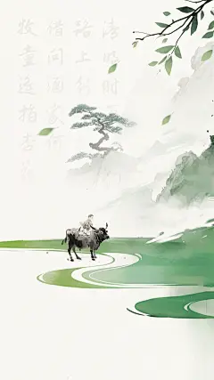 清明节国风肌理水墨牧童背景