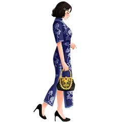 手绘-旗袍女人民国人物插画贴纸7