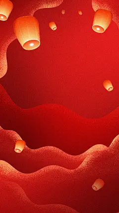 元宵节喜庆感手绘孔明灯云朵月亮背景