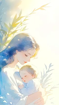 母亲节-唯美感水彩亲子拥抱插画背景
