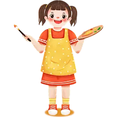手绘笑脸画画女孩开学季元素贴纸 