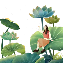 二十四节气传统节气雨水下雨雨天人物植物插画场景组合元素素材