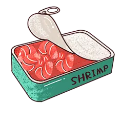 手绘-美食元素罐头贴纸-虾