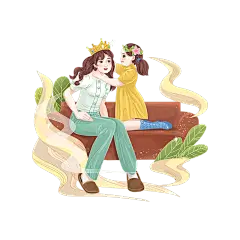 卡通感母亲节母女元素贴纸