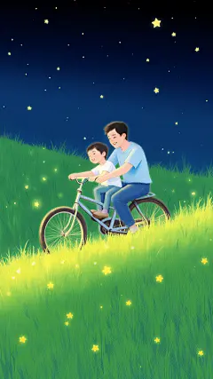 父亲节温馨感亲子星星发光插画背景