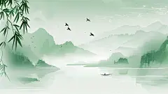 中国风通用春绿色古风山水背景场景图片素材