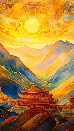 宇宙系列中式感敦煌风太阳背景