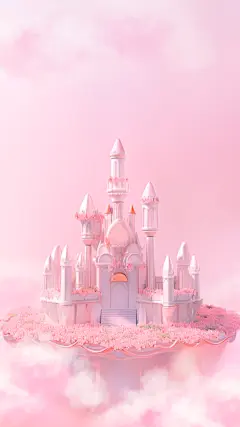 情人节3D立体C4D浪漫感悬浮漂浮现代欧式城堡场景背景图片素材