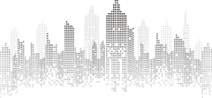 常规内容-建筑系列灰白色方块格纹渐变城市建筑线稿元素
